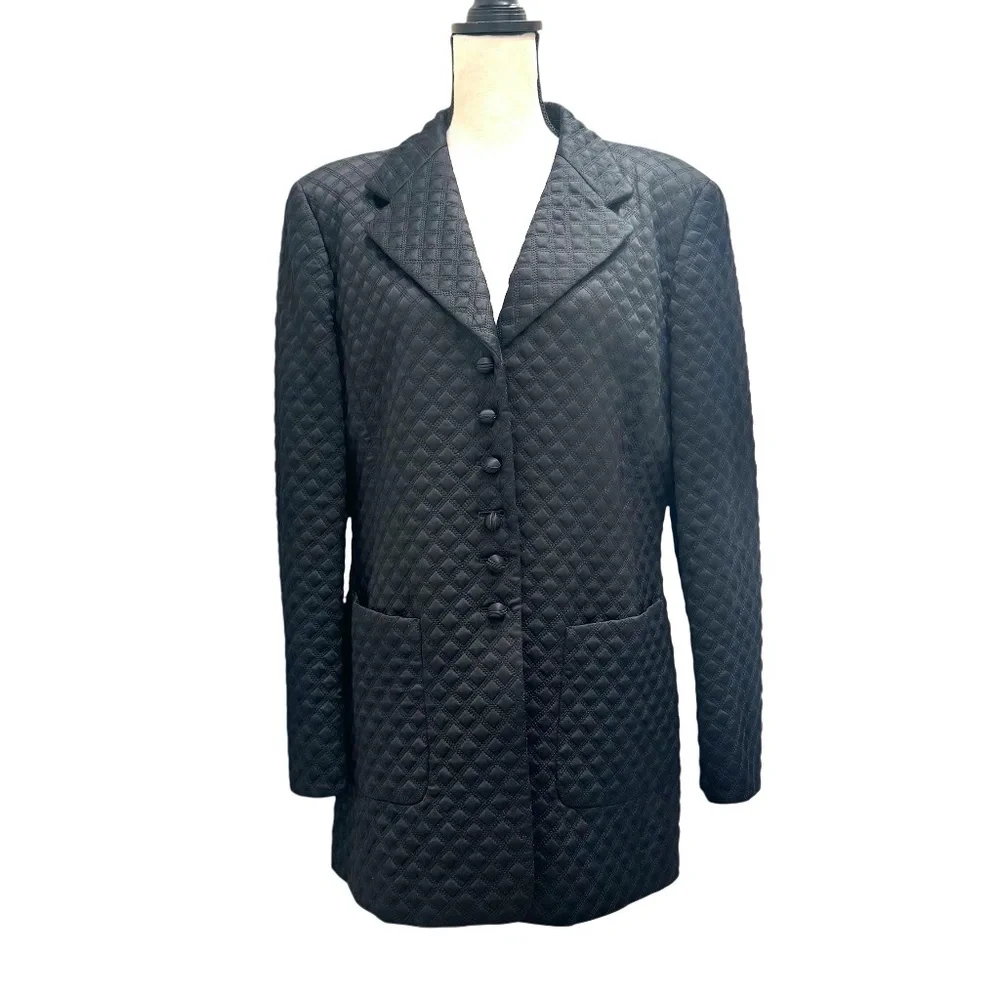 ESCADA ELEMENTS BLACK SILK DIAMOND STITCH DESIGN FITTED BLAZER JACKET